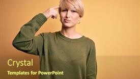  Presentation with acne woman - Audience pleasing PPT theme consisting of young-blonde-woman-with-modern backdrop and a tawny brown colored foreground