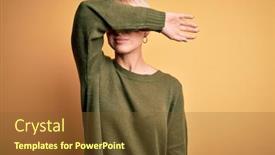  Presentation with woman sad - Presentation theme consisting of young-blonde-woman-with-modern background and a tawny brown colored foreground