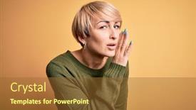  Presentation with modern - Beautiful theme featuring young-blonde-woman-with-modern backdrop and a tawny brown colored foreground