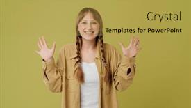  Presentation with green - PPT theme consisting of young-blonde-woman-with-pigtails and a yellow colored foreground