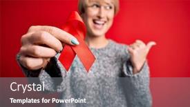  Presentation with hiv ribbon - PPT theme enhanced with young-blonde-woman-with-short background and a gray colored foreground