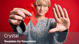  Presentation with red ribbon hiv - Audience pleasing PPT theme consisting of young-blonde-woman-with-short backdrop and a dark gray colored foreground