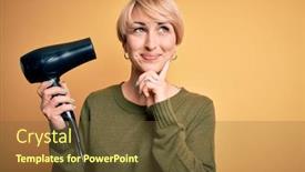  Presentation with hair - Presentation theme enhanced with young-blonde-woman-with-short background and a tawny brown colored foreground