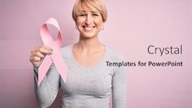  Presentation with pink ribbon breast awareness - Slide set having young-blonde-woman-with-short background and a lemonade colored foreground