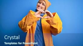  Presentation with heart love - PPT theme featuring young-blonde-woman-with-short background and a ocean colored foreground