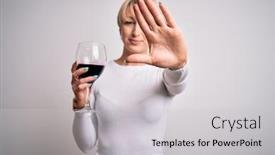  Presentation with drinking glass - Presentation theme featuring young-blonde-woman-with-short background and a light gray colored foreground