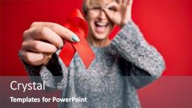  Presentation with red ribbon hiv - Theme having young-blonde-woman-with-short background and a gray colored foreground