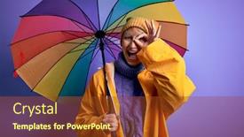  Presentation with colorful eye - PPT theme enhanced with young-blonde-woman-with-short background and a tawny brown colored foreground