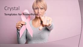  Presentation with pink ribbon breast awareness - Cool new PPT theme with young-blonde-woman-with-short backdrop and a lemonade colored foreground