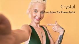  Presentation with tattoo - Slide set consisting of young-blonde-woman-with-tattoo background and a yellow colored foreground
