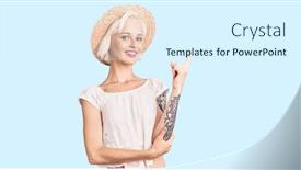  Presentation with summer basketball camp - PPT theme featuring young-blonde-woman-with-tattoo background and a sky blue colored foreground