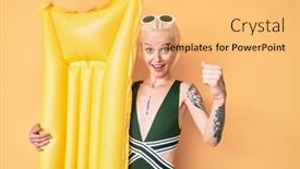  Presentation with mattress - PPT theme consisting of young-blonde-woman-with-tattoo background and a yellow colored foreground