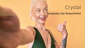  Presentation with tattoo - Slide deck having young-blonde-woman-with-tattoo background and a yellow colored foreground