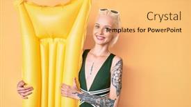 Presentation with matress - Colorful PPT layouts enhanced with young-blonde-woman-with-tattoo backdrop and a yellow colored foreground