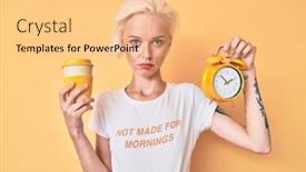  Presentation with tattoo - PPT theme enhanced with young-blonde-woman-with-tattoo background and a yellow colored foreground