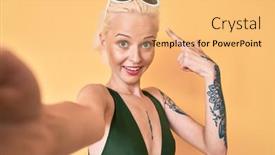  Presentation with tattoo - Presentation design having young-blonde-woman-with-tattoo background and a yellow colored foreground