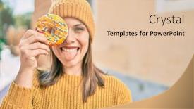  Presentation with colorful eye - Amazing PPT theme having young-blonde-woman-with-tongue backdrop and a lemonade colored foreground