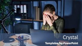  Presentation with woman crying - Slides having young-blonde-woman-working background and a ocean colored foreground