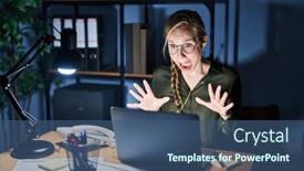  Presentation with panic - Presentation consisting of young-blonde-woman-working background and a ocean colored foreground