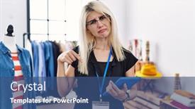  Presentation with boutique - Theme featuring young-blonde-woman-working background and a ocean colored foreground