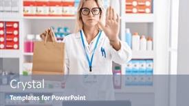  Presentation with defense - Slide deck featuring young-blonde-woman-working background and a gray colored foreground