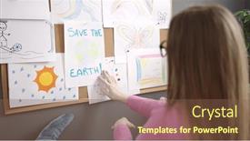  Presentation with save earth - Presentation design enhanced with young-blonde-woman-working background and a tawny brown colored foreground