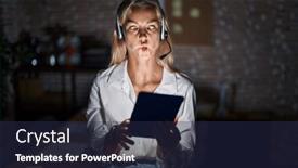  Presentation with working - Presentation having young-blonde-woman-working background and a navy blue colored foreground