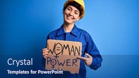  Presentation with women rights - Theme having young-blonde-worker-woman-asking background and a ocean colored foreground