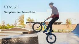  Presentation with bmx - Slides enhanced with young-bmx-biker-doing-trick background and a sky blue colored foreground