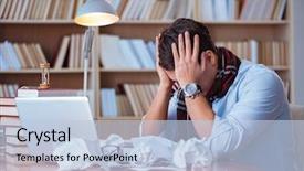  Presentation with library - Amazing PPT layouts having young book writer writing backdrop and a light blue colored foreground