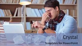  Presentation with library - PPT theme enhanced with young book writer writing background and a teal colored foreground