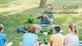  Presentation with photosynthesis - Cool new PPT theme with young-botany-teacher-in-glasses backdrop and a mint green colored foreground