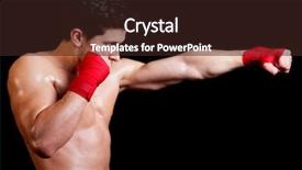  Presentation with boxer - PPT theme enhanced with young boxer fighter over black background background and a wine colored foreground