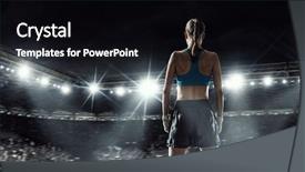  Presentation with boxer - PPT theme enhanced with young boxer woman at ring mixed media background and a black colored foreground