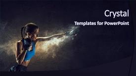  Presentation with champion - Amazing presentation design having boxing champion - young boxer woman mixed media backdrop and a wine colored foreground