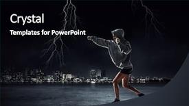  Presentation with boxer - Slide set having young boxer woman training mixed media background and a black colored foreground