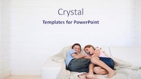  Presentation with group of three young girl - Cool new PPT theme with young-boy-and-girl-laughing backdrop and a sky blue colored foreground