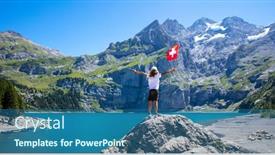  Presentation with lake - Slides featuring young-boy-and-swiss-flag background and a ocean colored foreground