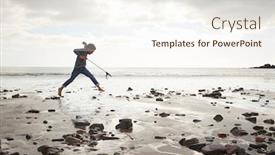  Presentation with beach litter - Slide deck consisting of young-boy-collecting-litter background and a sky blue colored foreground