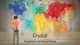  Presentation with 3d men world map - Slides having young boy drawing a world background and a coral colored foreground