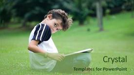  Presentation with storybook - PPT layouts with young boy enjoying a storybook background and a  colored foreground