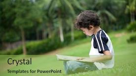  Presentation with reading - PPT theme featuring young boy enjoying his reading background and a yellow colored foreground