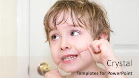  Presentation with dental hygiene - PPT layouts enhanced with young-boy-flossing-his-teeth background and a lemonade colored foreground