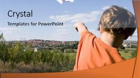  Presentation with plane flying in everest - Presentation design with young boy flying a paper background and a light blue colored foreground