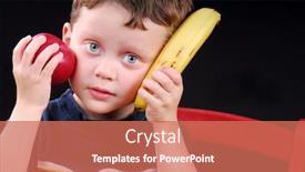 Presentation with banana - Slide deck enhanced with young boy holding apple and banana background and a coral colored foreground