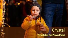  Presentation with food market - PPT theme having young-boy-holding-traditional-food background and a tawny brown colored foreground