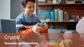  Presentation with puzzle - Colorful PPT theme enhanced with young-boy-holds-colorful-puzzle backdrop and a red colored foreground