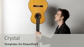  Presentation with guitar - PPT theme enhanced with young-boy-holds-his-guitar background and a light gray colored foreground