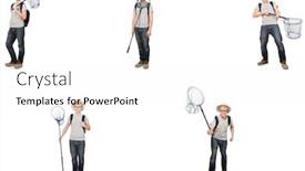  Presentation with cork - Colorful presentation design enhanced with young boy in cork helmet with net backdrop and a white colored foreground