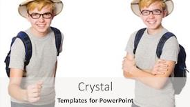  Presentation with cork - Cool new PPT theme with young boy in cork helmet with backpack backdrop and a white colored foreground